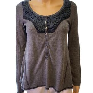 Y2K Free People Gray Diego Henley Fuzzy Yarn Thermal Sz S/P Dark Whimsigoth Punk